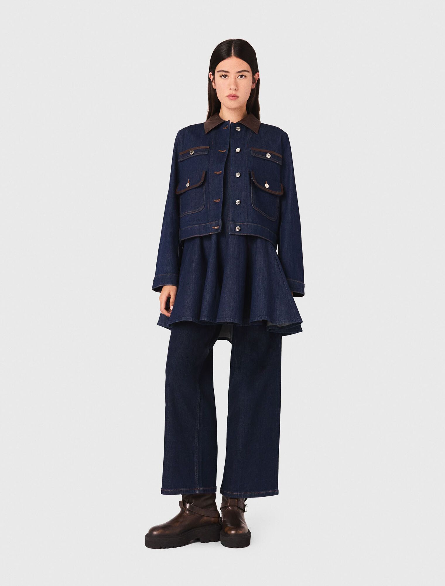 Áo khoác denim phối da giả